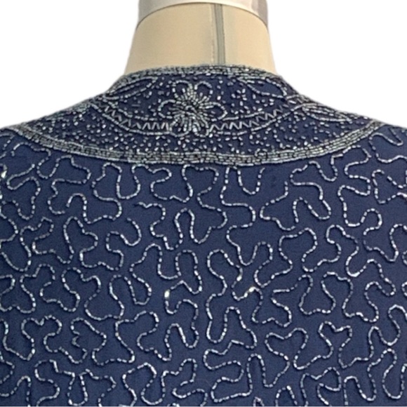 Gorgeous Elegant Blue Long Sleeves Beaded Embellished Jacket Size M/L - Picture 3 of 13